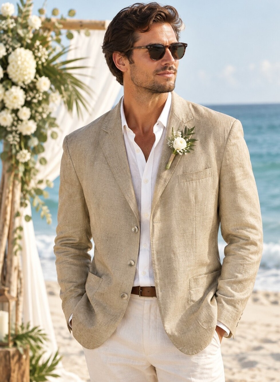 MOSA For Oaktree Blazer Mens Small Beige Linen Blend‎ Sport Coat Pockets